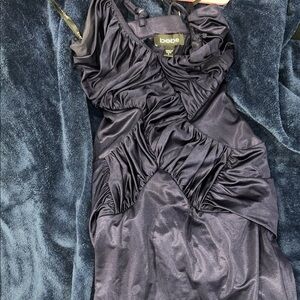 bebe Shimmery Charcoal Ruched Satin dress